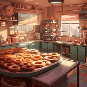 正在制作甜甜圈的厨房图片