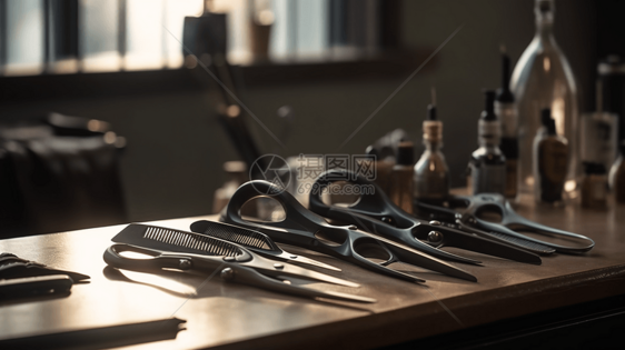 桌子上的美发沙龙工具图片