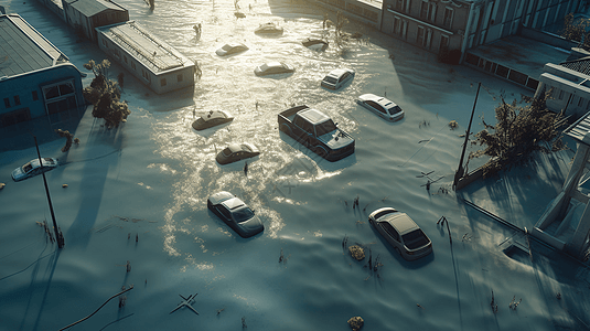洪水淹没车辆汽车漂浮在水中图片