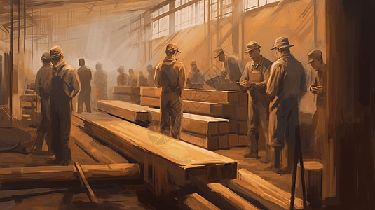 工厂中制作木材的工人图片