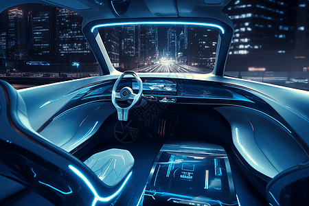 高级AI系统的概念车驾驶舱内部图片