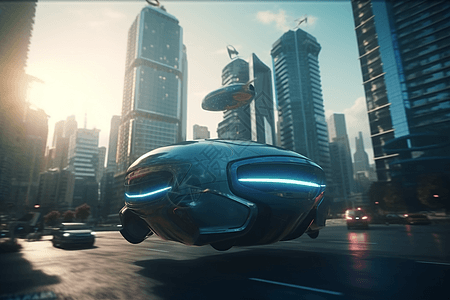 未来派汽车在未来城市行驶图片