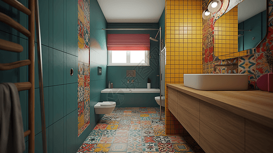 彩色复古风格浴室图片