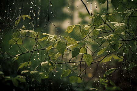 雨水淋着植物图片