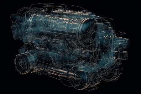 3D汽车发动机的射线图图片