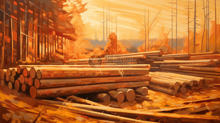 木材场的木材堆放在一处图片