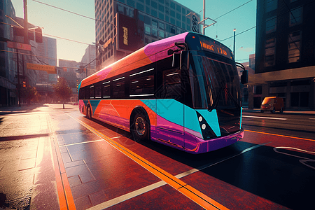 3D自动驾驶公交车渲染图图片