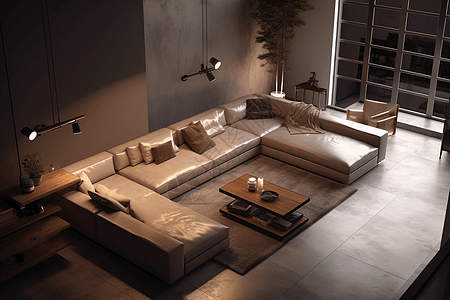 3D现代客厅中沙发模型渲染图背景图片
