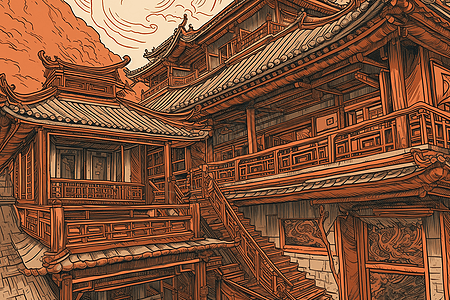 中国古代木质阁楼图片