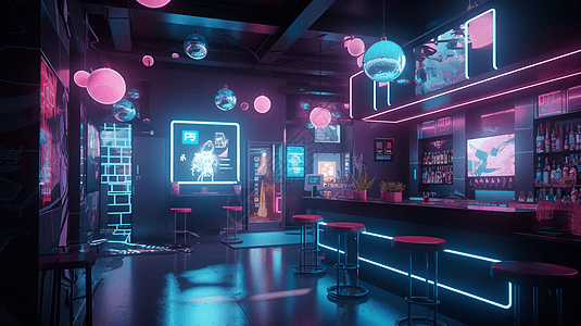 霓虹灯和未来科幻主题酒吧图片