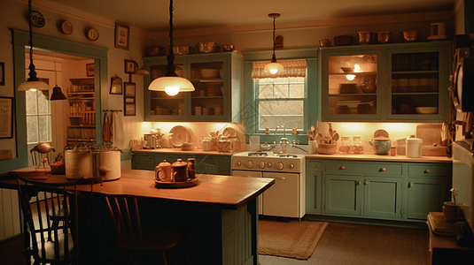 温馨的复古装饰厨房图片
