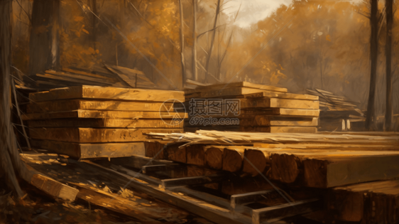 木材厂的木头整齐的摆放在一起图片