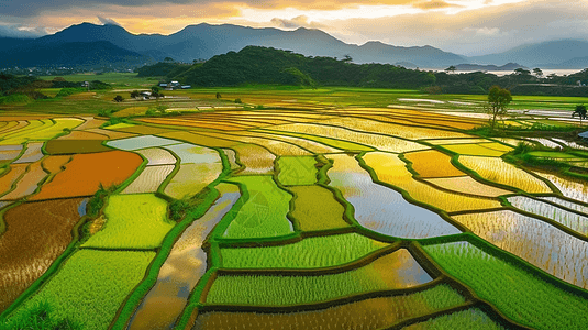 水稻田地杂交稻田的观点背景