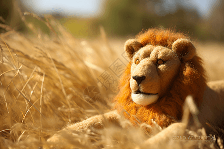 在大草原上的针毡羊毛狮子特写图片