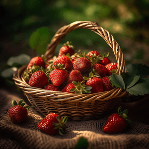 竹筐里的草莓图片