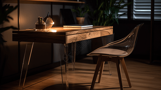 简洁优雅的木制书桌背景图片