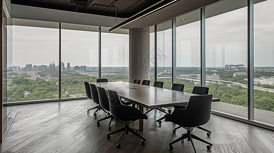 会议室空间有高透玻璃的会议室插画