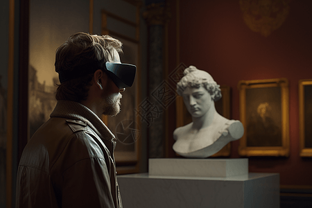 在博物馆使用AR眼镜的人高清图片