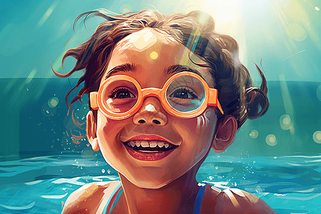 水中微笑的小女孩图片