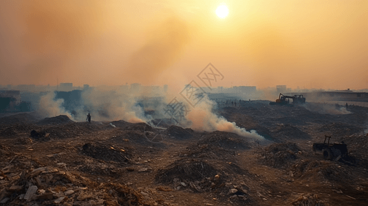 燃烧的垃圾场排放有毒烟雾污染空气图片