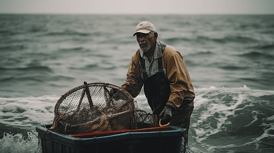 渔民在捕捞鲜鱼时的辛勤背景图片