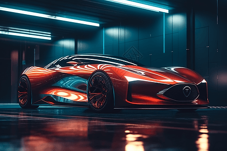 3D未来红色派汽车的渲染图图图片