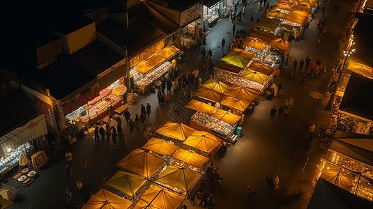 夜晚广场美食街夜市背景