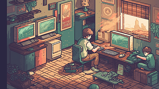 男生在宿舍玩电脑游戏背景图片