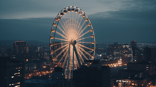 城市夜空中的摩天轮高清图片