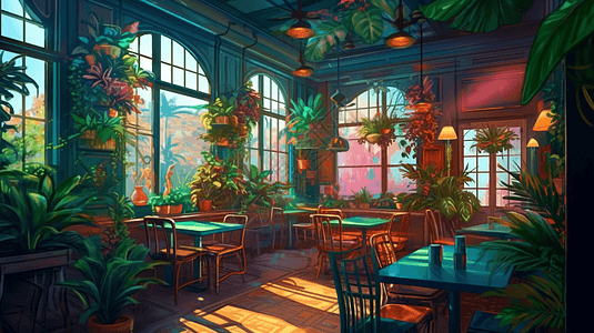 绿色植物餐厅图片