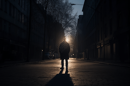 夜晚站在荒芜的街道上的人图片