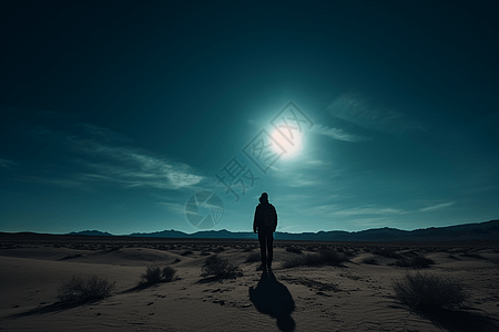 独自的站在荒凉的沙漠中图片