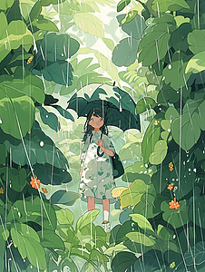 少女在雨中图片