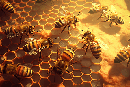 采蜜的群蜂蜂蜜蜂王高清图片