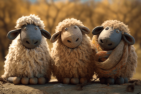三只可爱小羊图片