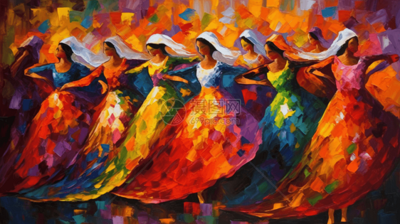 色彩缤纷的女孩在一群跳舞图片