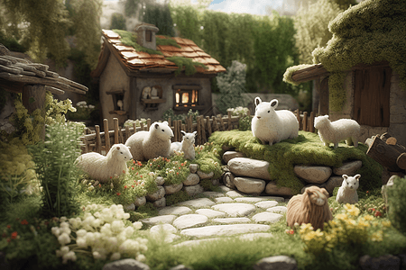 卡通森林羊毛毡动物花园背景