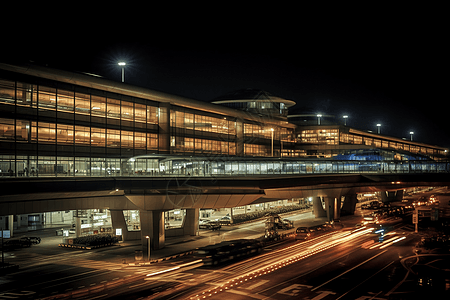 机场航站楼夜间景象背景图片