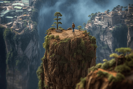 高耸的山峰上的人图片