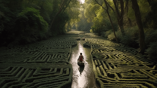 河流中的人图片