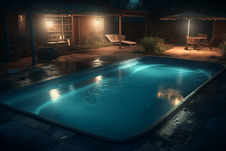 夜晚的安静游泳池图片