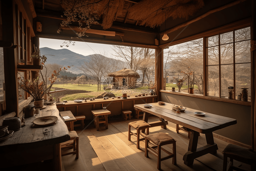 乡村风的桌椅图片