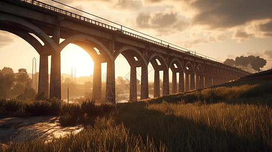 高架铁路桥视角3D渲染图图片