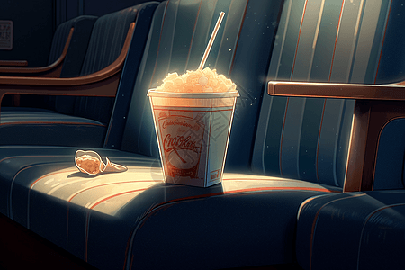 零食特写电影院座位上的一盒爆米花插画