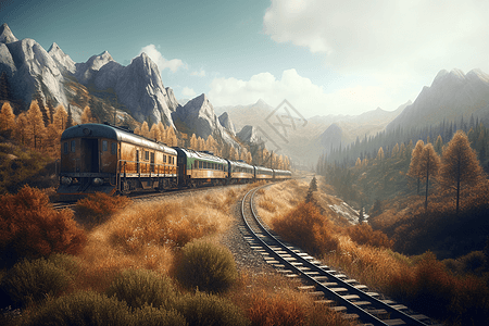 小火车穿越巨大的景观视角图片