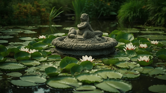 荷花雕塑绿色的荷花背景