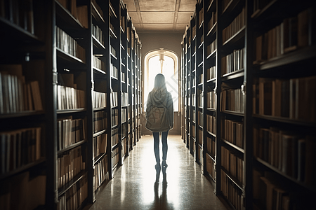 学习书籍一个女人在图书馆中背景