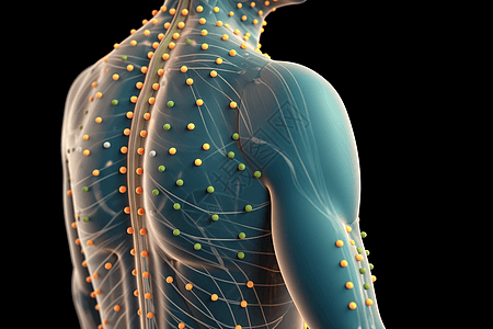 用于缓解背部疼痛的穴位特写图设计图片