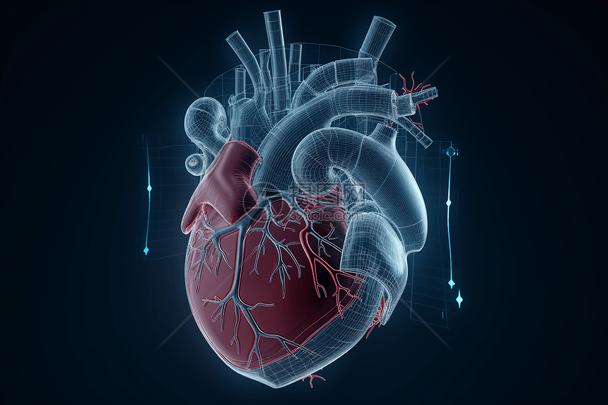 带有AR叠加的心脏和肺的3D模型图片