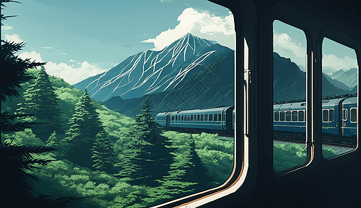 动漫火车窗口图片